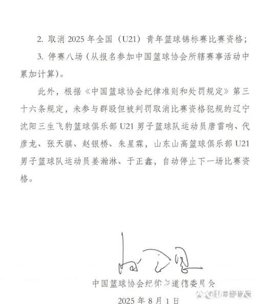 中国篮协公布U21斗殴事件处罚决定:4球员禁赛3年 中国篮协公布U21斗殴事件处罚决定:4球员禁赛3年
